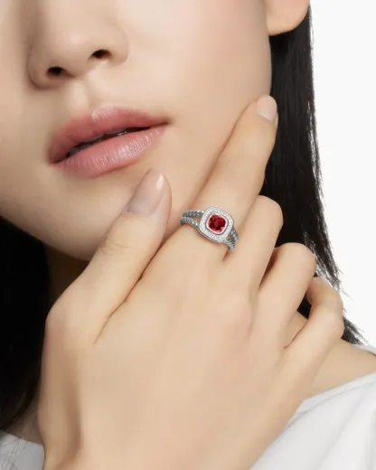 Petite Albion® Ring Sterling Silver with Garnet and Diamonds