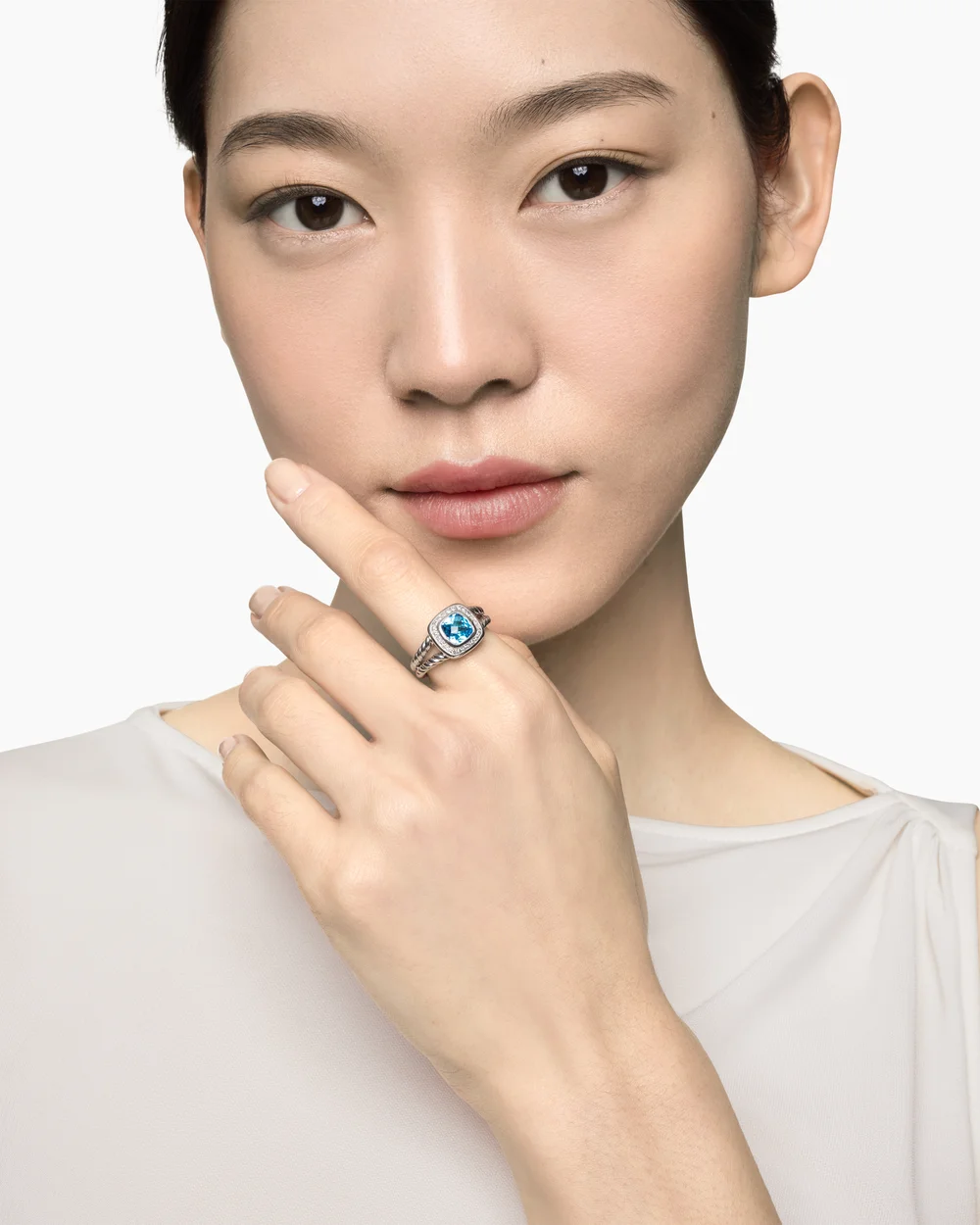 Petite Albion® Ring Sterling Silver with Blue Topaz and Diamonds