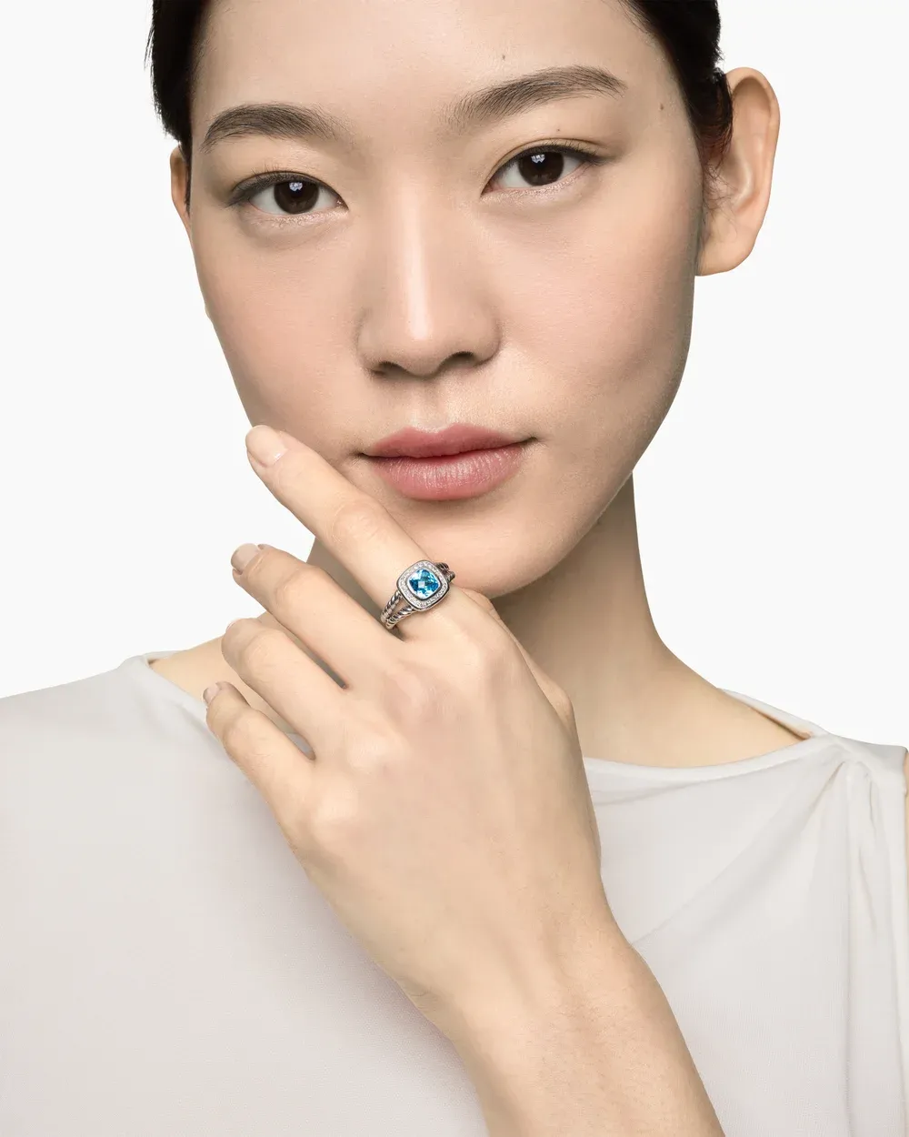 Petite Albion® Ring Sterling Silver with Blue Topaz and Diamonds