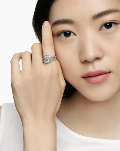 Petite Albion® Ring Sterling Silver with Prasiolite and Diamonds