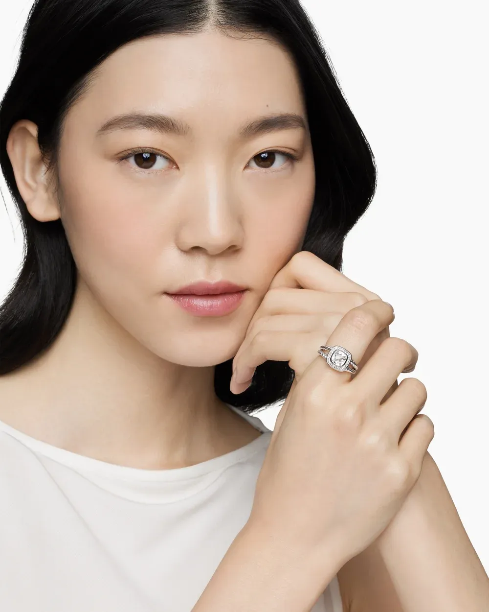 Petite Albion® Ring Sterling Silver with White Topaz and Diamonds