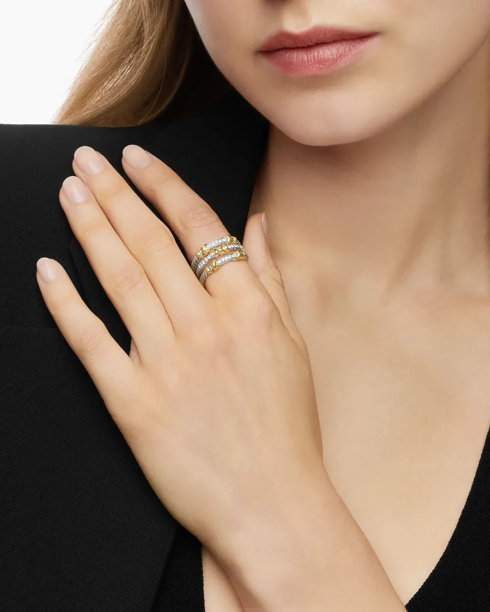 Petite Helena Wrap Three Row Ring Sterling Silver with 18K Yellow Gold and Diamonds