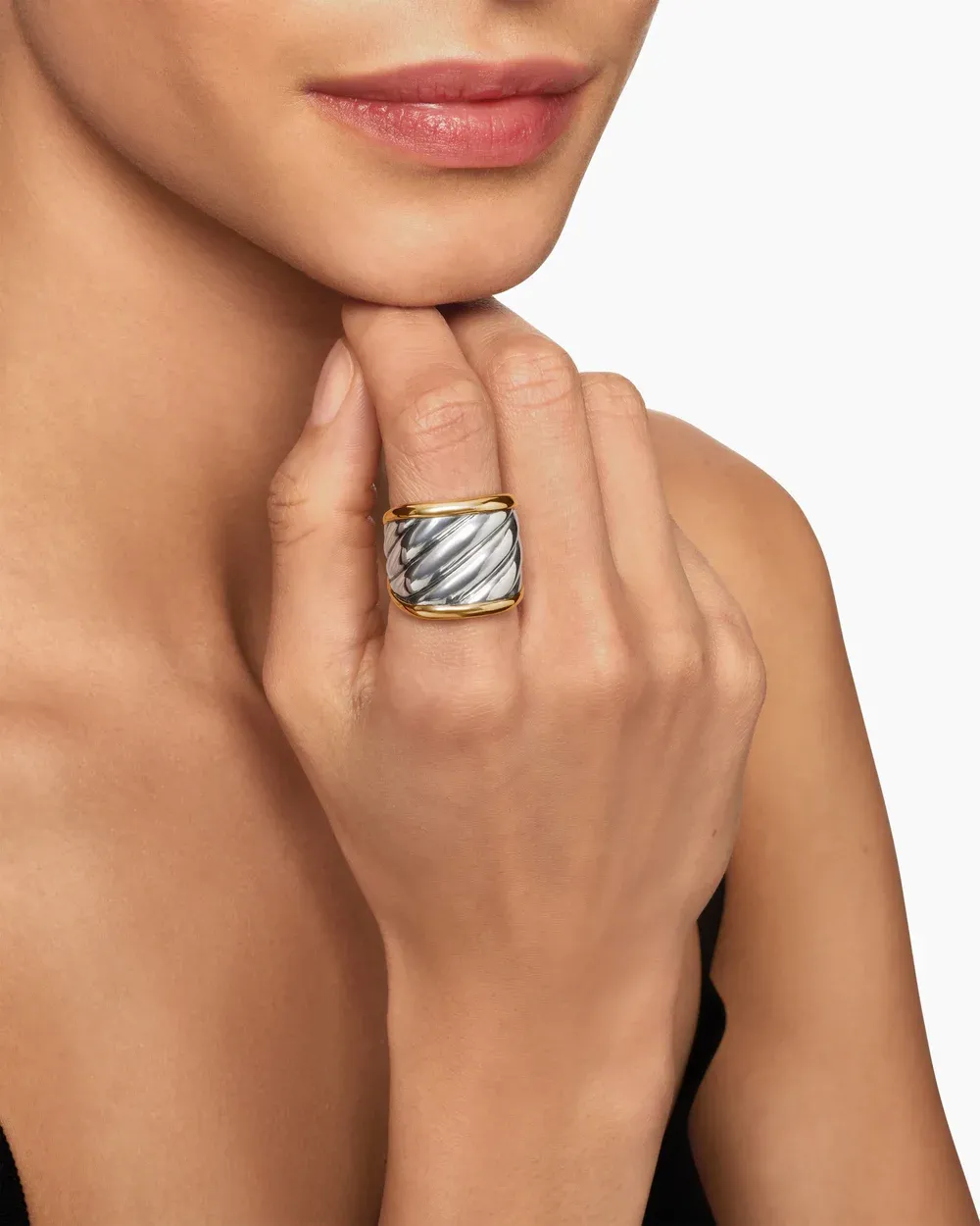 Sculpted Cable Saddle Ring Sterling Silver with 18K Yellow Gold