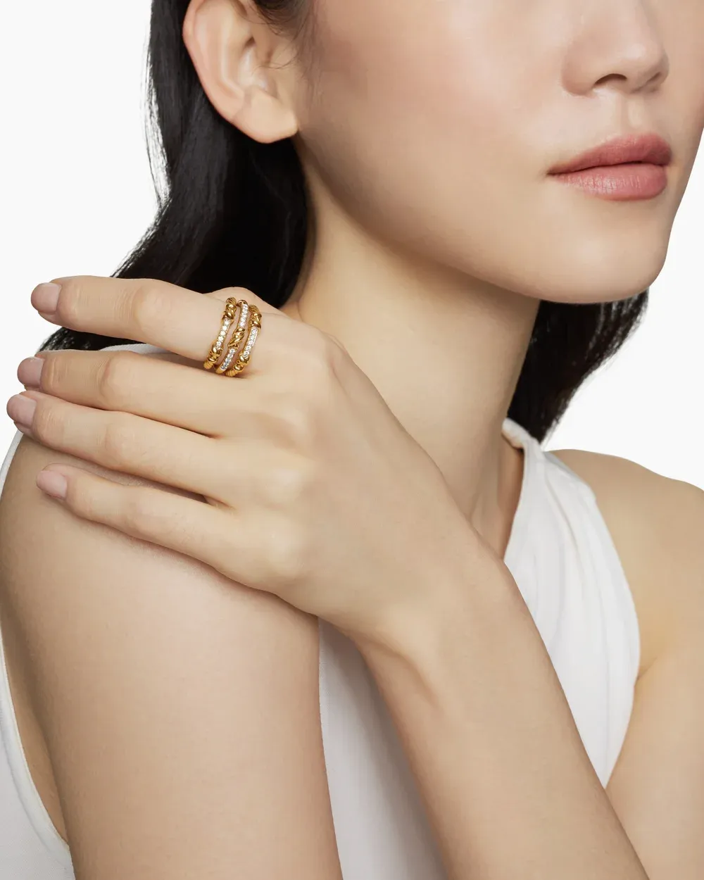 Petite Helena Wrap Three Row Ring 18K Yellow Gold with Diamonds,