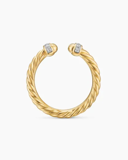 Cable Band Open Ring 18K Yellow Gold with Diamonds