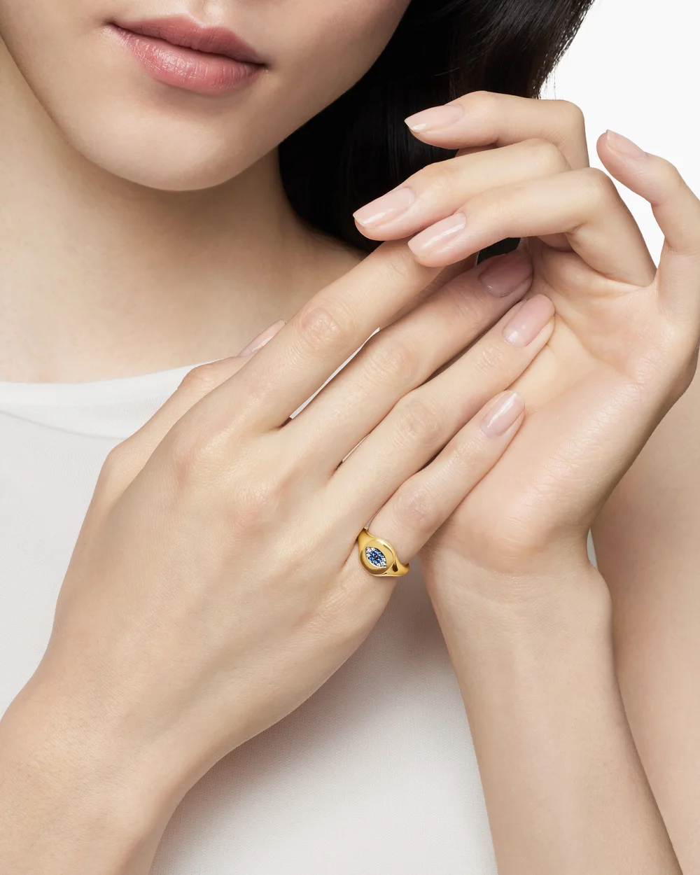 Cable Collectibles® Evil Eye Pinky Ring 18K Yellow Gold with Pavé Sapphires and Diamonds