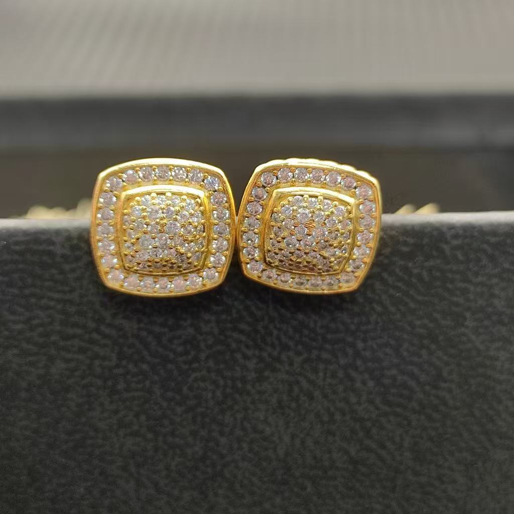 Albion® Stud Earrings Sterling 18K Yellow Gold with Pavé Diamonds, 7mm