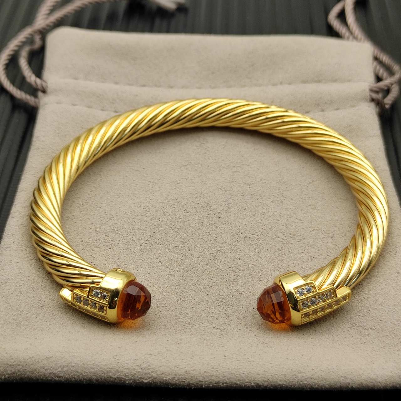 7mm Cable Bracelet with Champagne & Diamond Accents