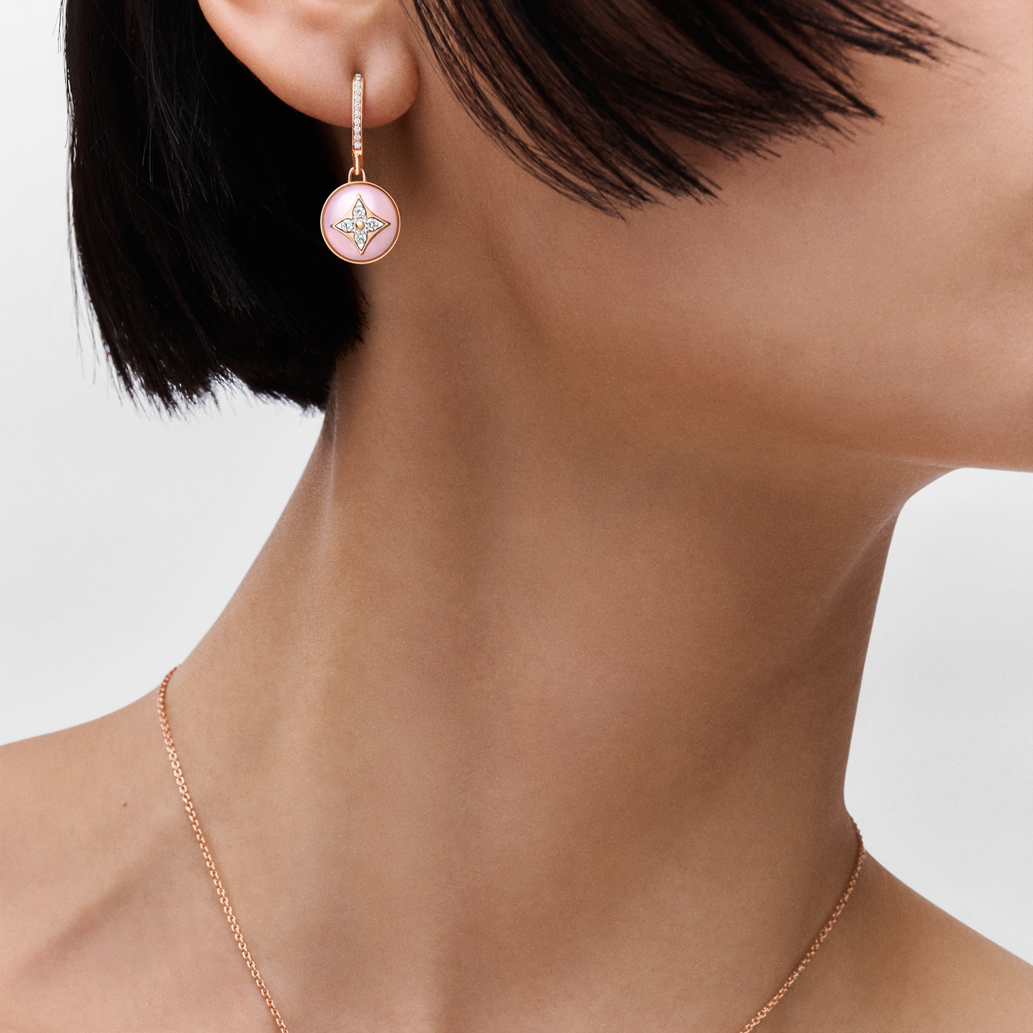 B Blossom Earrings, Pink Gold, White Gold, Pink Opal And Diamonds