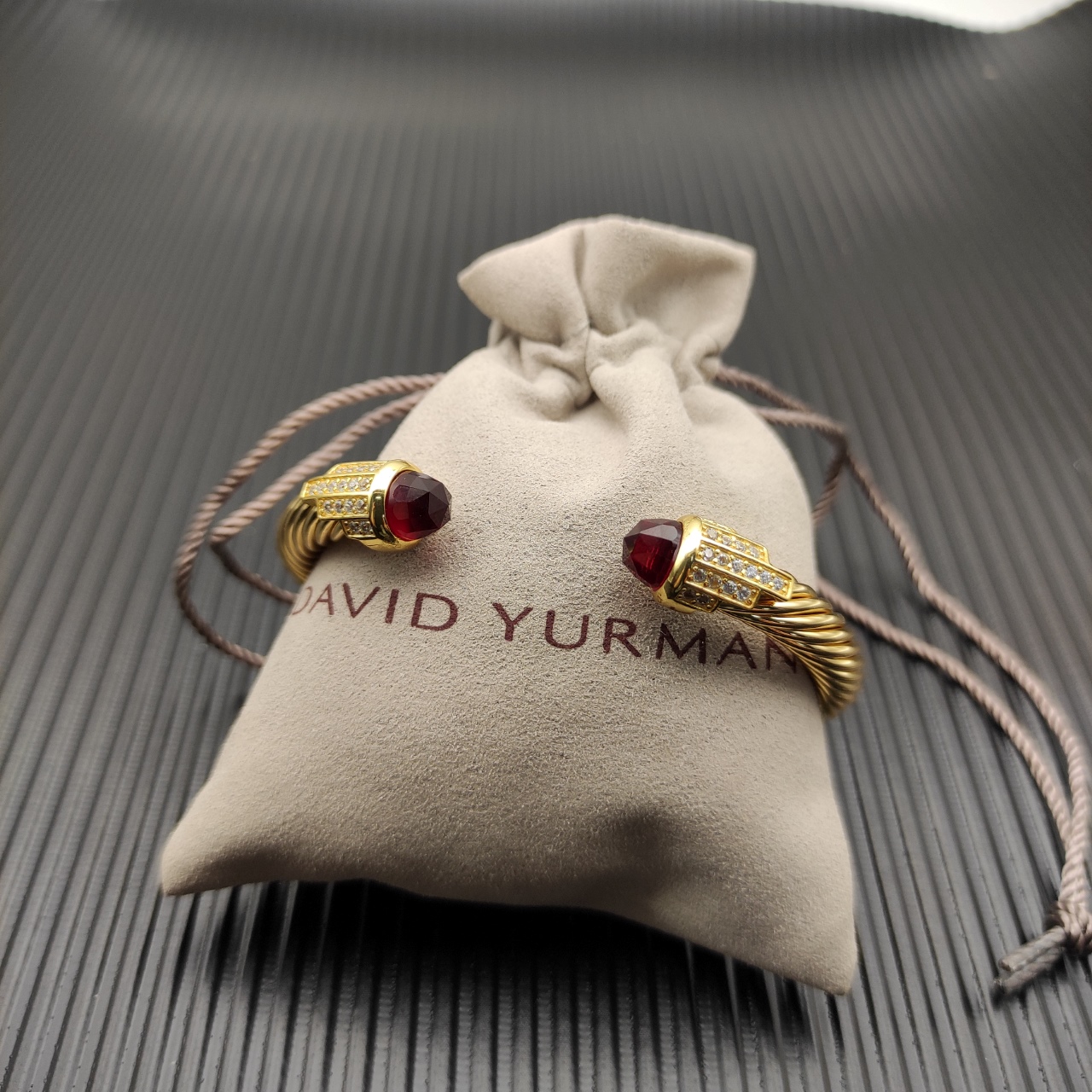 7mm Cable Bracelet with Red  & Diamond Accents