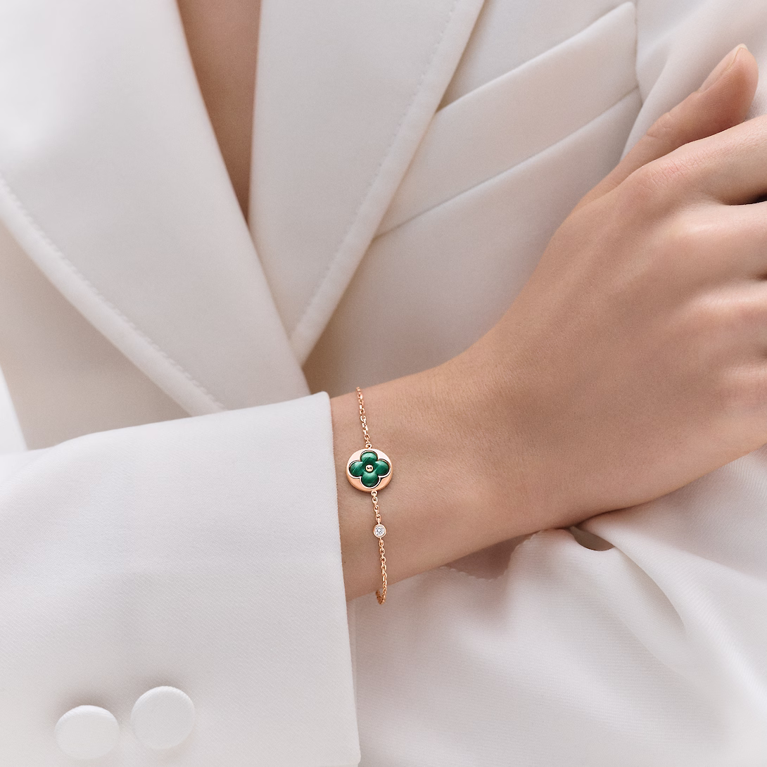 Color Blossom BB Sun Bracelet, Pink Gold, Malachite and Diamond