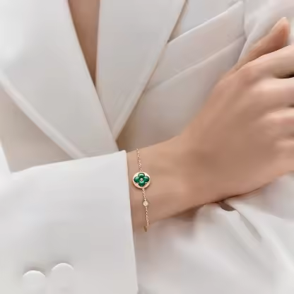 Color Blossom BB Sun Bracelet, Pink Gold, Malachite and Diamond