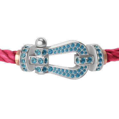FORCE 10 BRACELET LARGE MODEL 18K WHITE GOLD BLUE TOPAZ PAVED