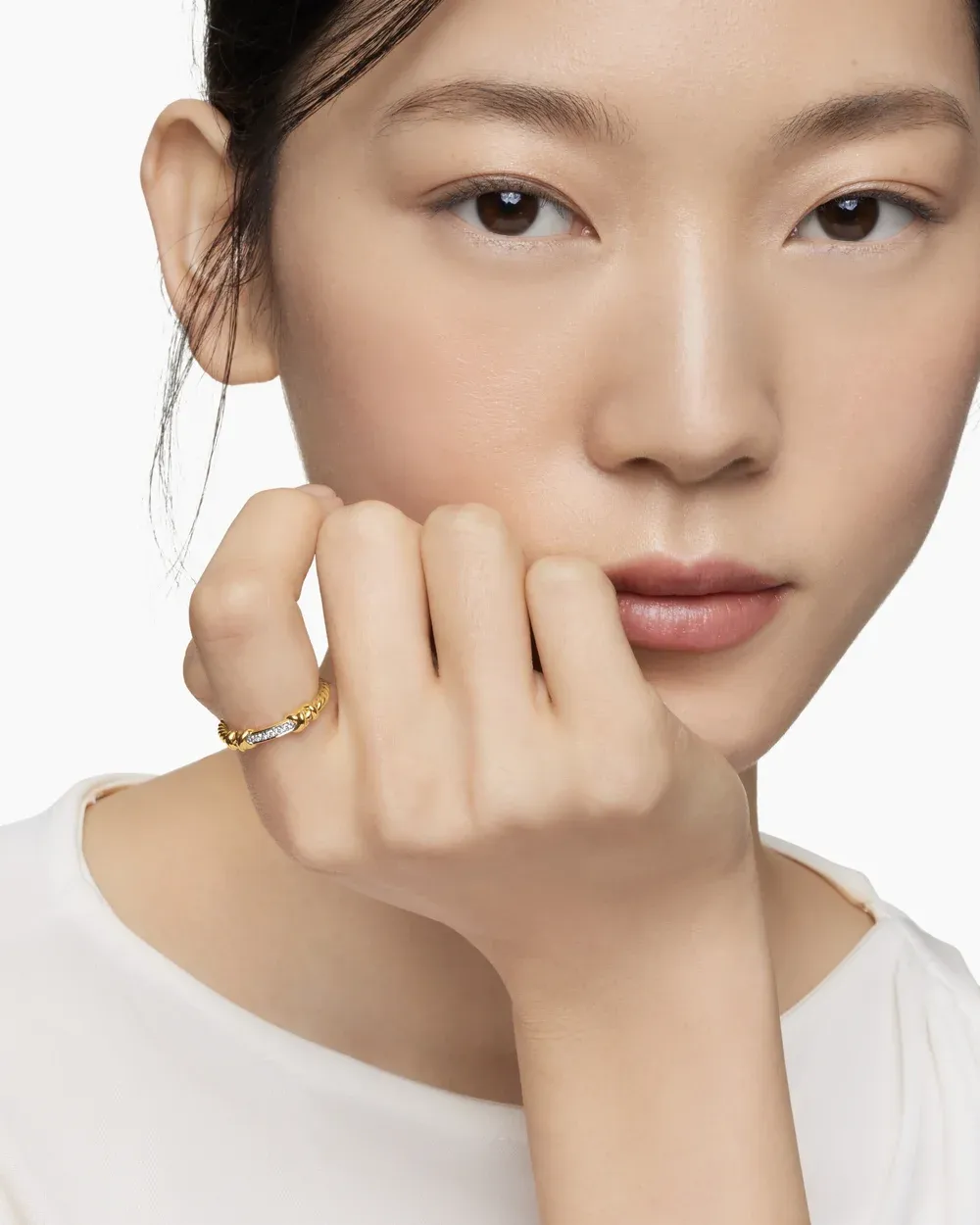 Petite Helena Wrap Band Ring 18K Yellow Gold with Diamonds
