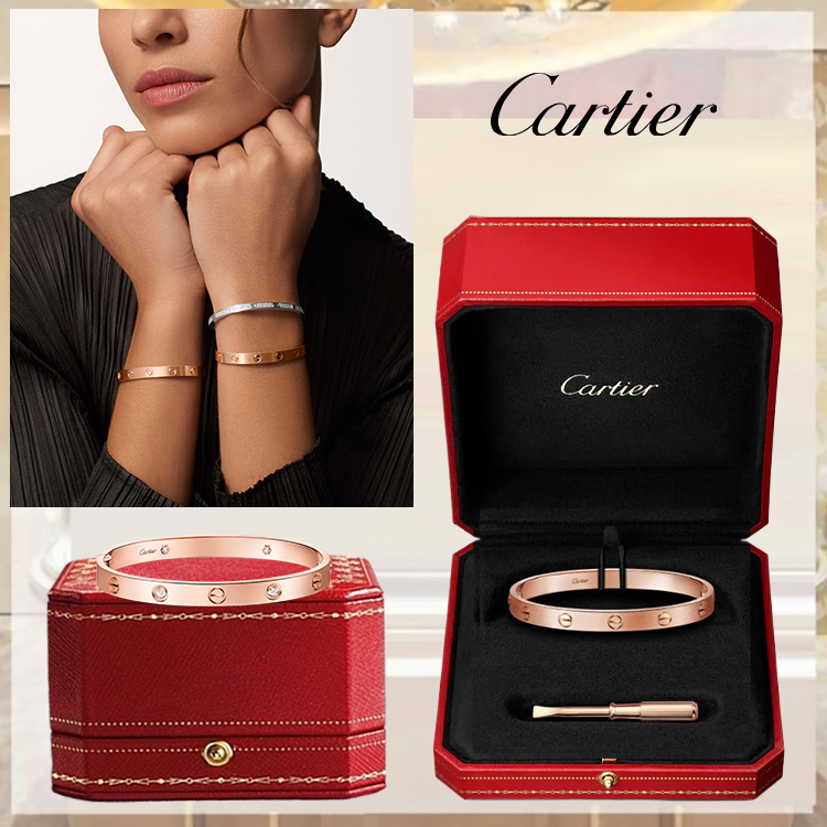 LOVE BRACELET, CLASSIC MODEL, BRUSHED, 4 DIAMONDS & LOVE BRACELET, CLASSIC MODEL