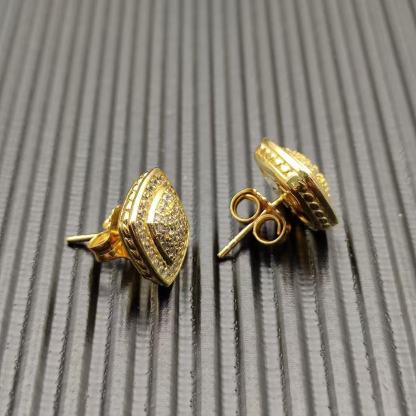 Albion® Stud Earrings Sterling 18K Yellow Gold with Pavé Diamonds, 7mm