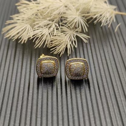 Albion® Stud Earrings Sterling 18K Yellow Gold with Pavé Diamonds, 7mm