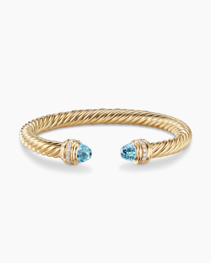 Classic Cablespira庐 Bracelet 18K Yellow Gold with Blue Topaz and Diamonds, 7mm