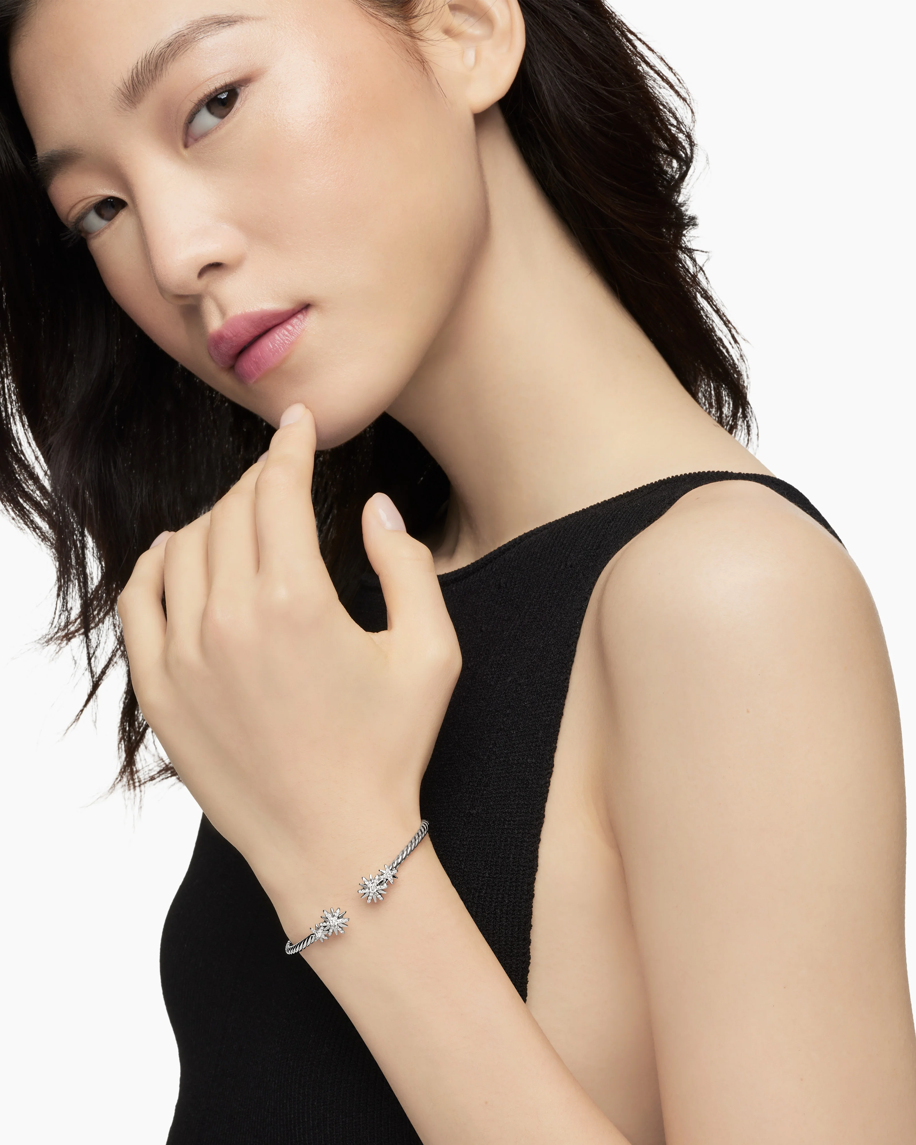 Starburst Cable Bracelet Sterling Silver with Diamonds, 4mm