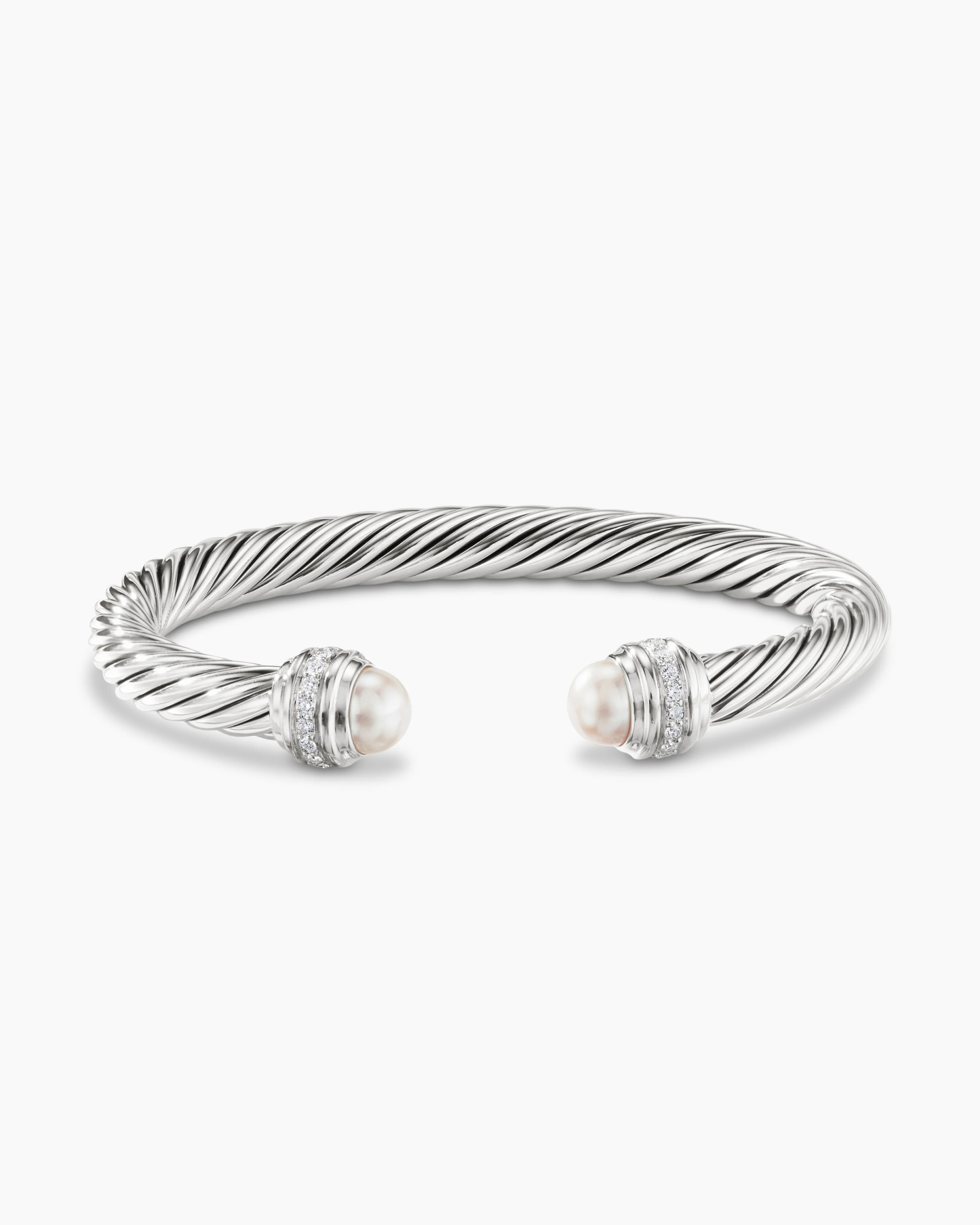 Classic Cable Bracelet Sterling Silver with Pearls and Diamonds, 7mm