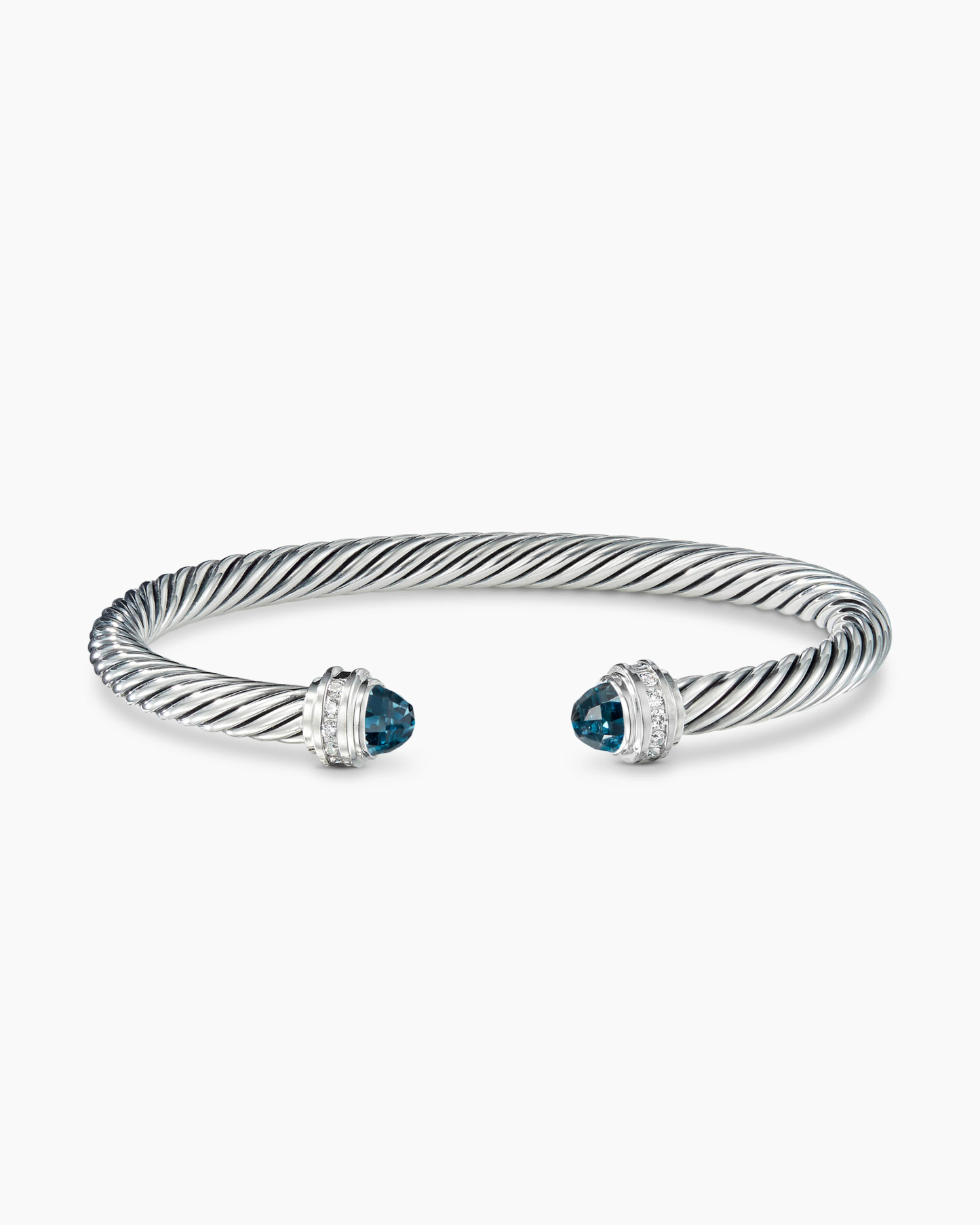 Classic Cable Bracelet Sterling Silver with Hampton Blue Topaz and Diamonds, 5mm