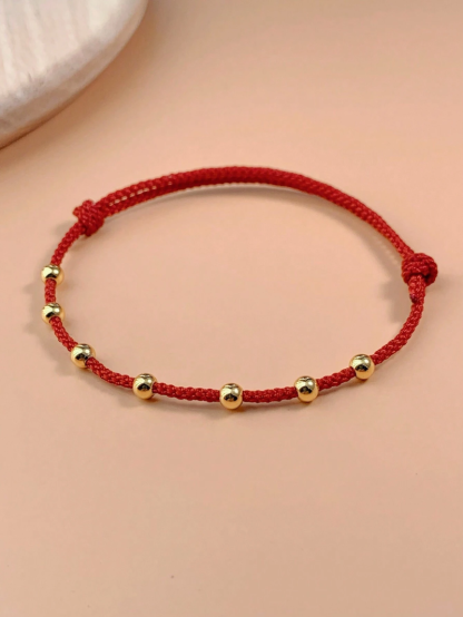 1pc Simple Style Adjustable Ladies Bracelet With 7 Golden Copper Beads