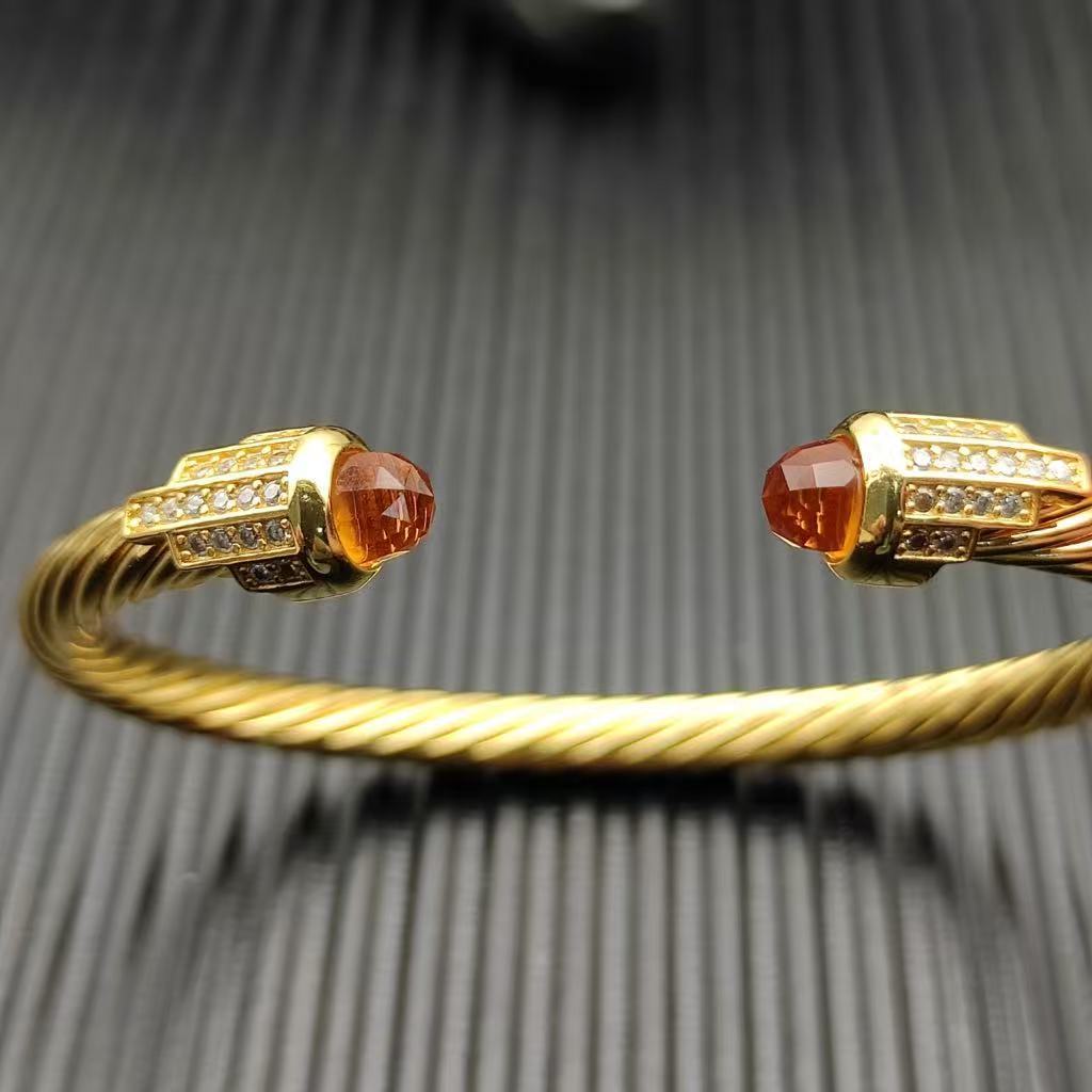 Cable Bracelet with Champagne Diamonds & Diamond Accents  5mm