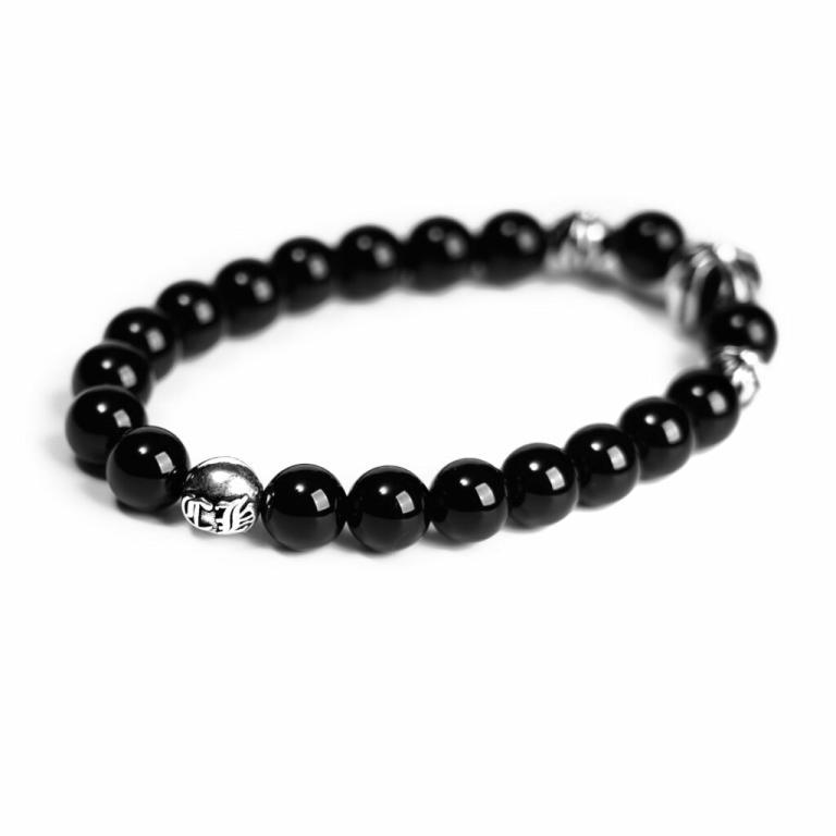 ONYX BEAD BRACELET 8MM (4 SILVER BEADS)
