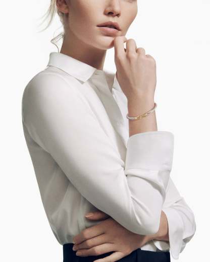 Buckle Classic Cable Bracelet Sterling Silver with 14K Yellow Gold, 5mm