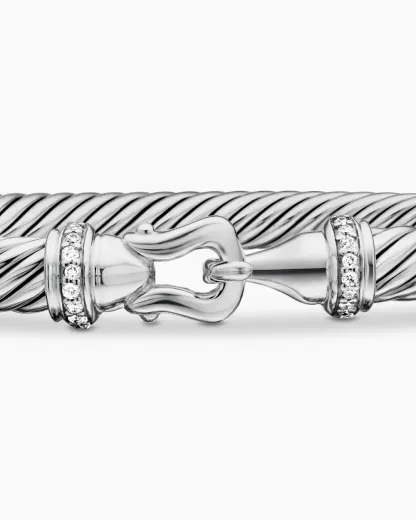 Buckle Classic Cable Bracelet Sterling Silver with Diamonds, 4mm