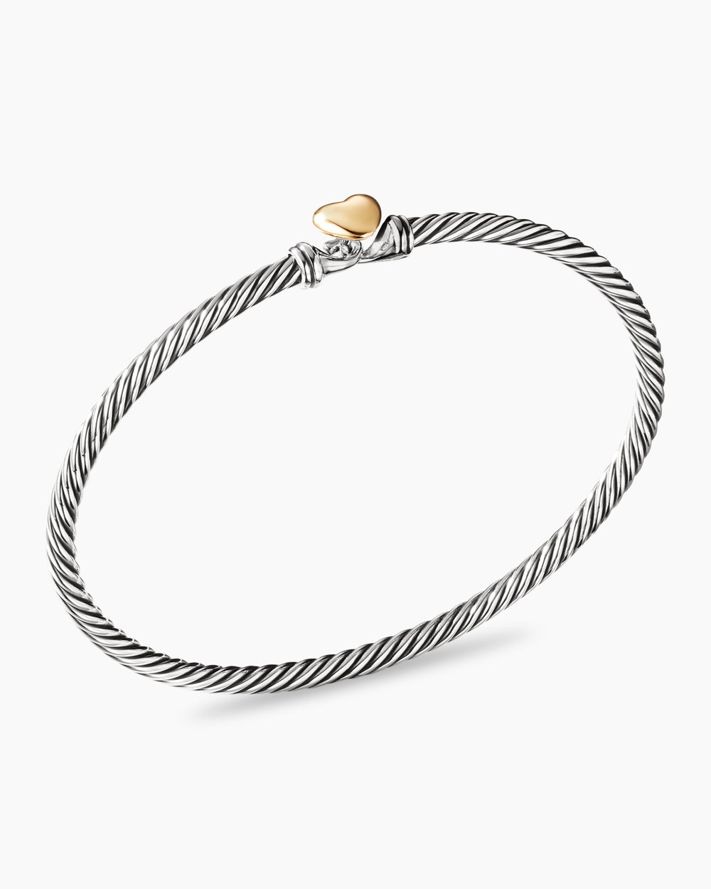Classic Cable Heart Station Bracelet Sterling Silver with 18K Yellow Gold, 3mm