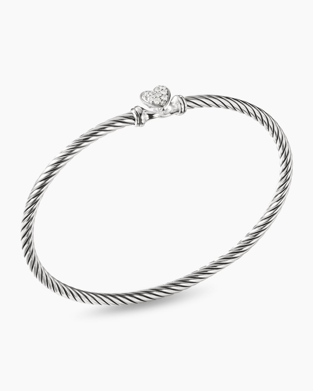 Classic Cable Heart Station Bracelet Sterling Silver with Pav茅 Diamonds, 3mm