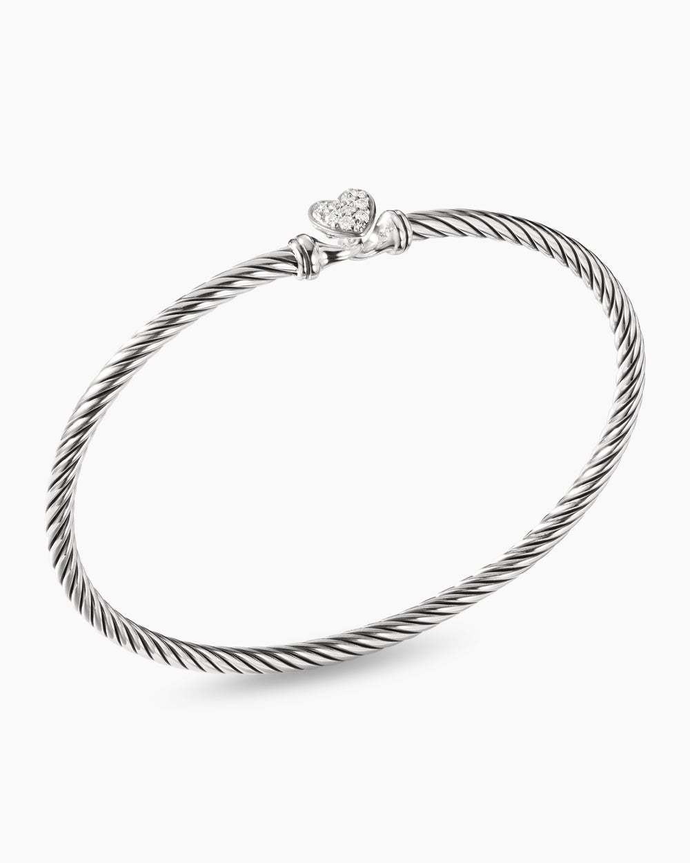 Classic Cable Heart Station Bracelet Sterling Silver with Pav茅 Diamonds, 3mm