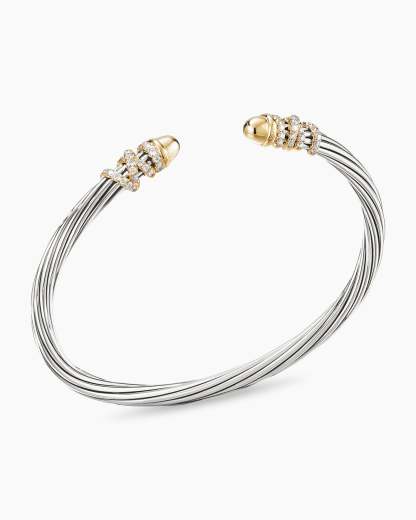 Helena Bracelet Sterling Silver with 18K Yellow Gold Domes and Diamonds, 4mm