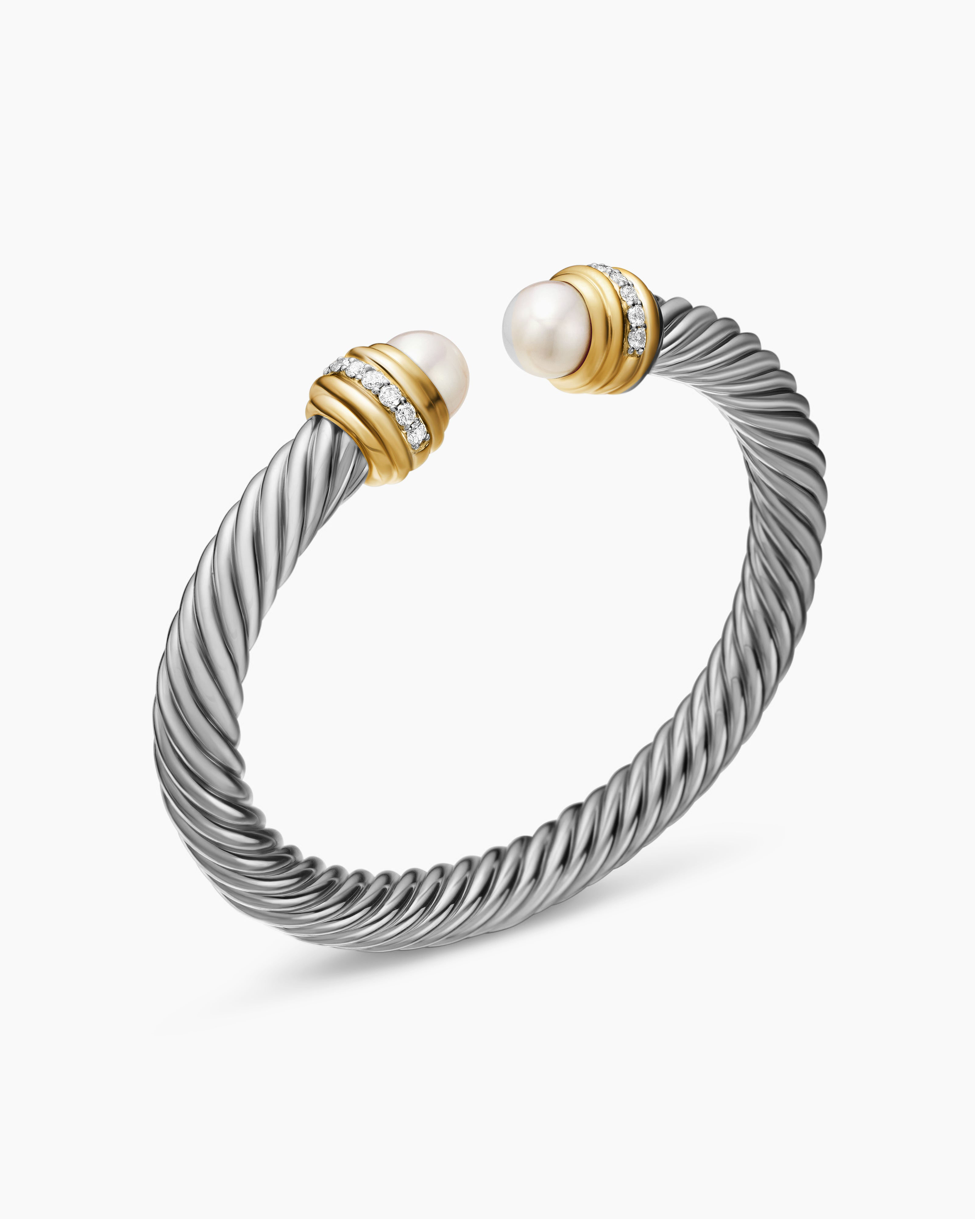 Classic Cablespira® Bracelet 18K Yellow Gold with Pearls and Diamonds, 7mm