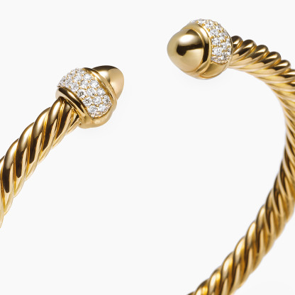 Cable Bracelet 18K Yellow Gold with Diamonds, 5mm