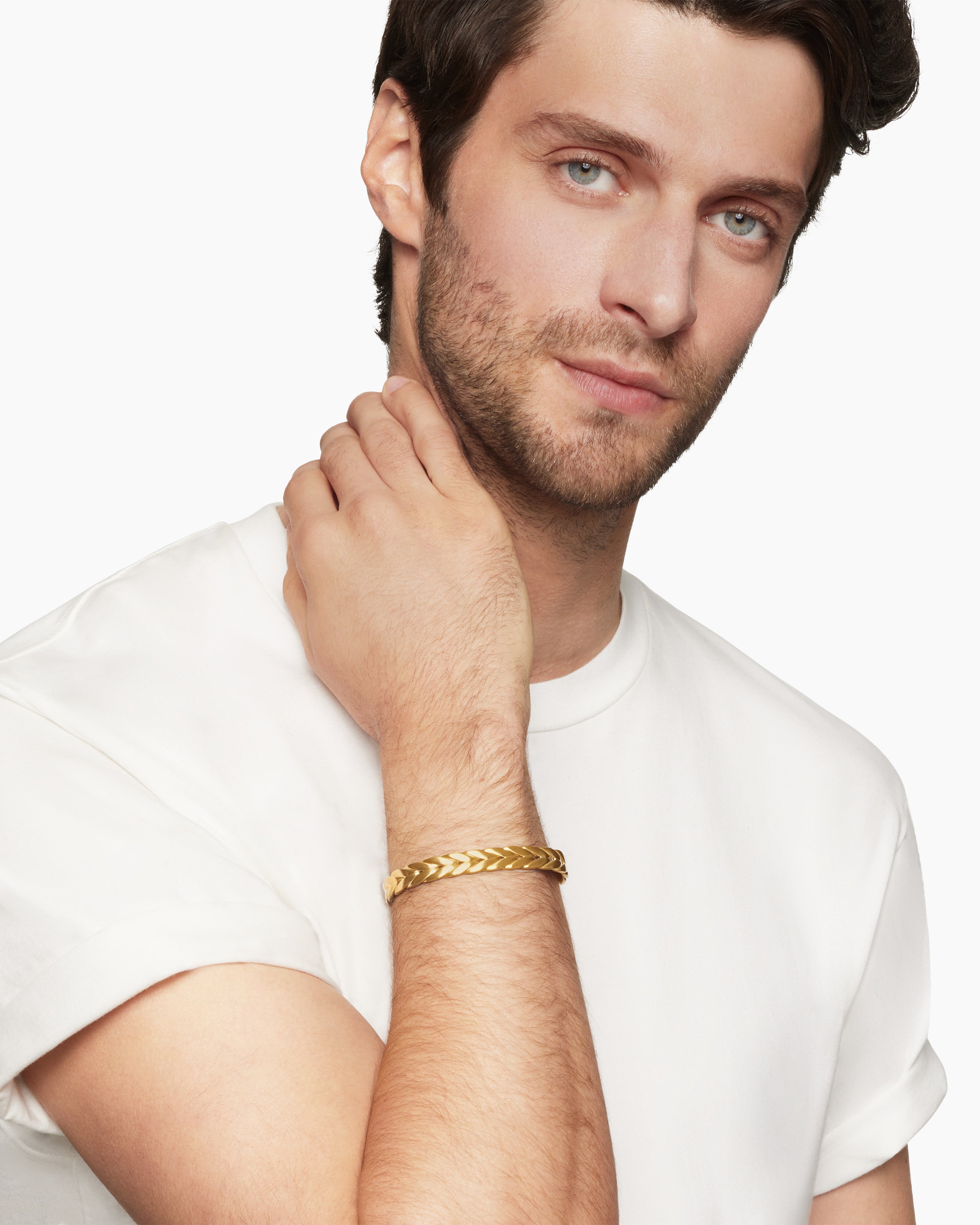 Chevron Collection for Men Chevron Cuff Bracelet 18K Yellow Gold, 9mm