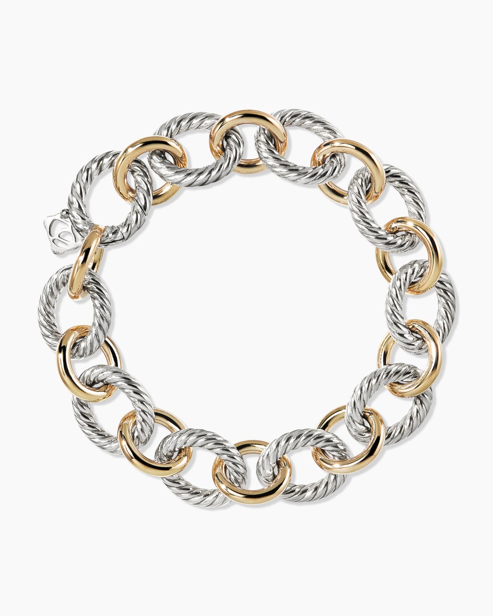 Oval Link Chain Bracelet Sterling Silver with 18K Yellow Gold, 12mm
