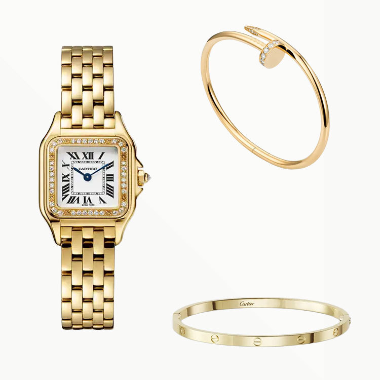 3‑Piece Carthttier Stack –Panthère, Yellow Gold, Diamonds