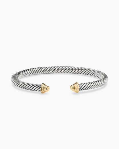Classic Cable Bracelet Sterling Silver with 14K Yellow Gold Domes, 5mm