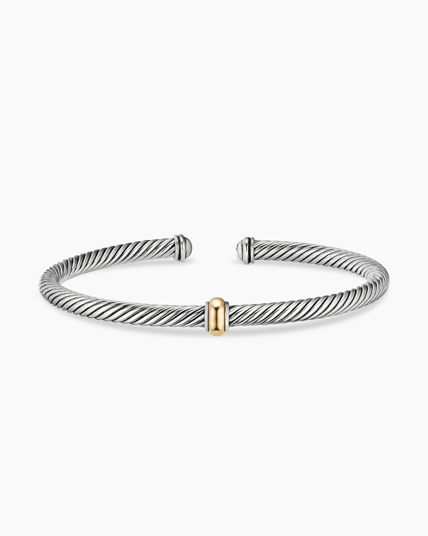 Classic Cable Station Bracelet Sterling Silver with 18K Yellow Gold, 4mm