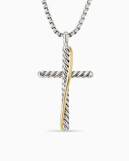 Crossover Cross Necklace Sterling Silver with 18K Yellow Gold, 35.6mm