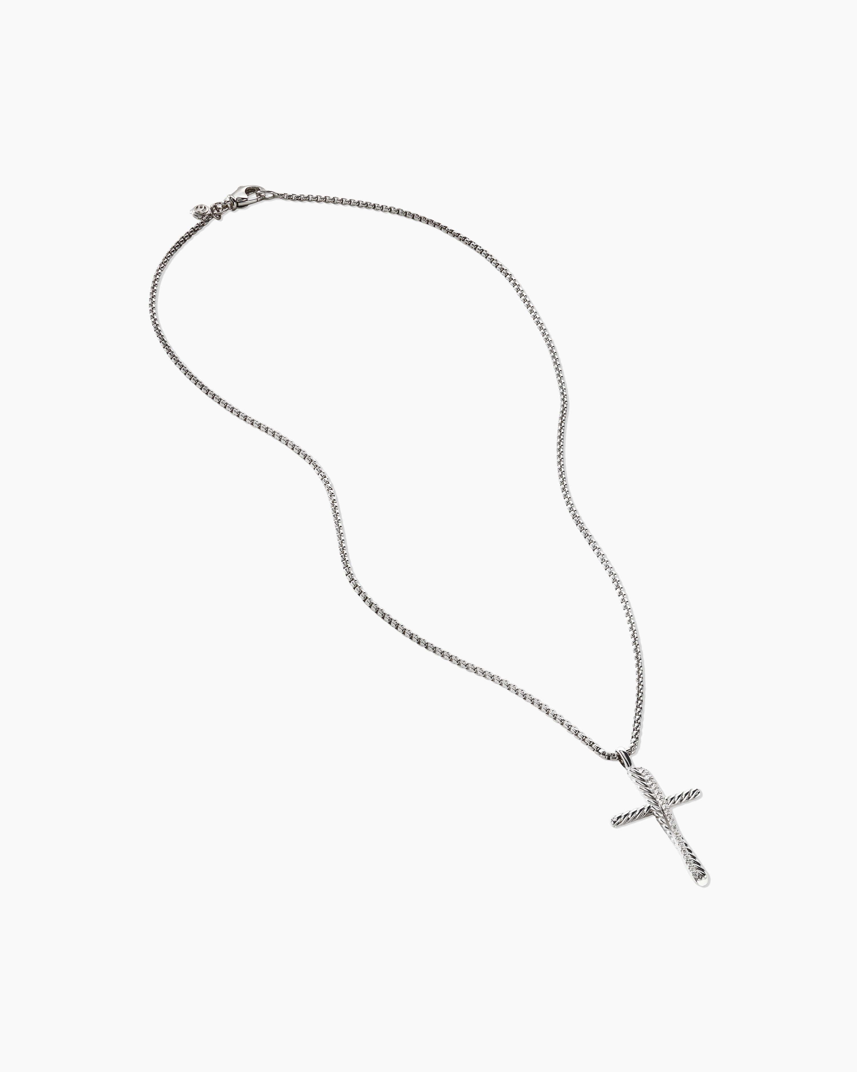 Crossover Cross Necklace Sterling Silver with Diamonds, 35.6mm