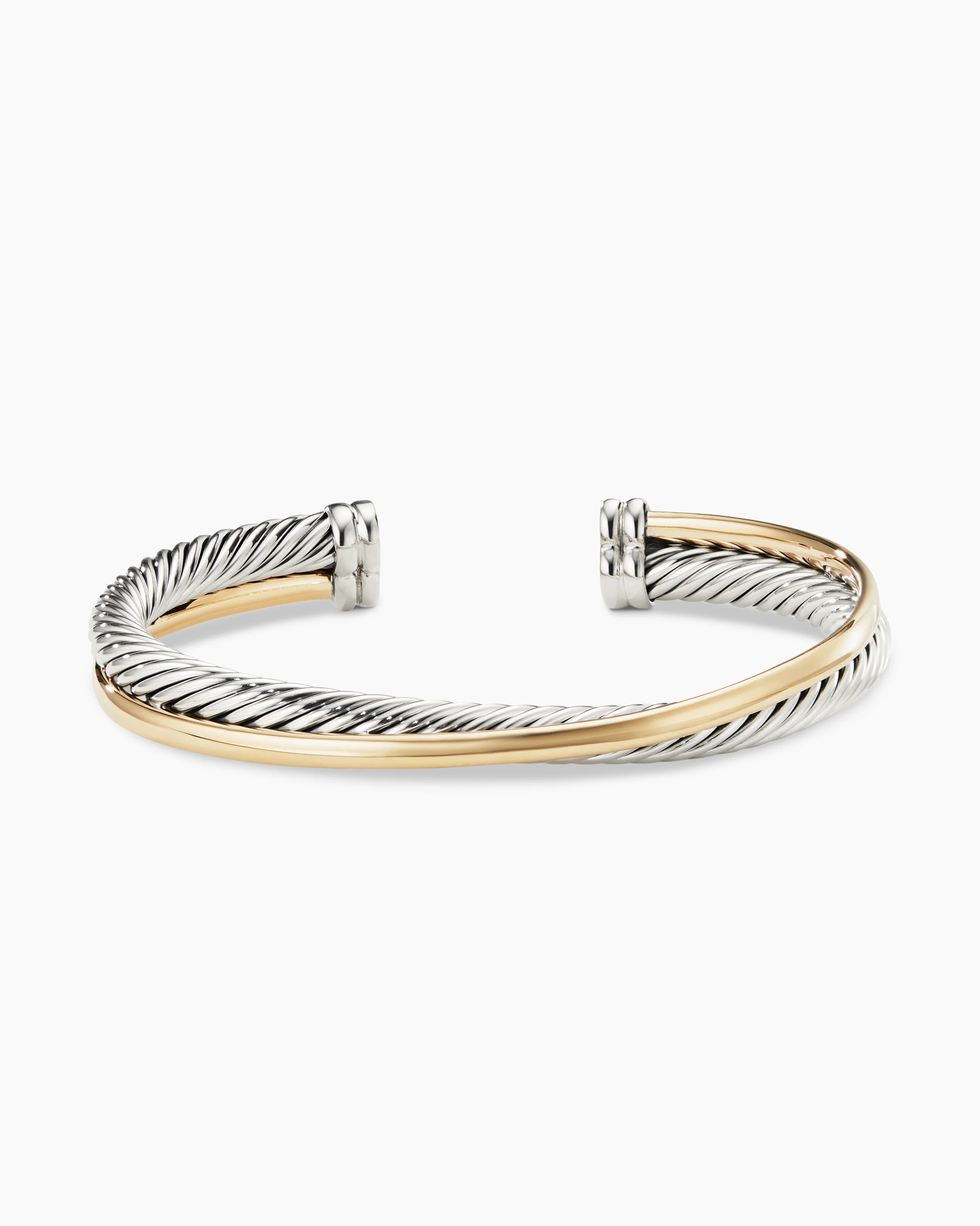 Crossover Two Row Cuff Bracelet Sterling Silver with 18K Yellow Gold, 5mm