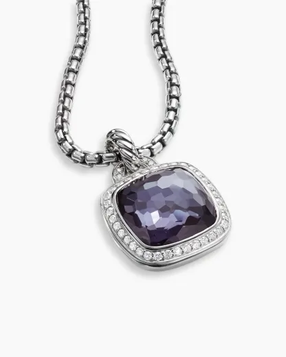 Albion庐 Pendant Sterling Silver with Black Orchid and Diamonds, 14mm