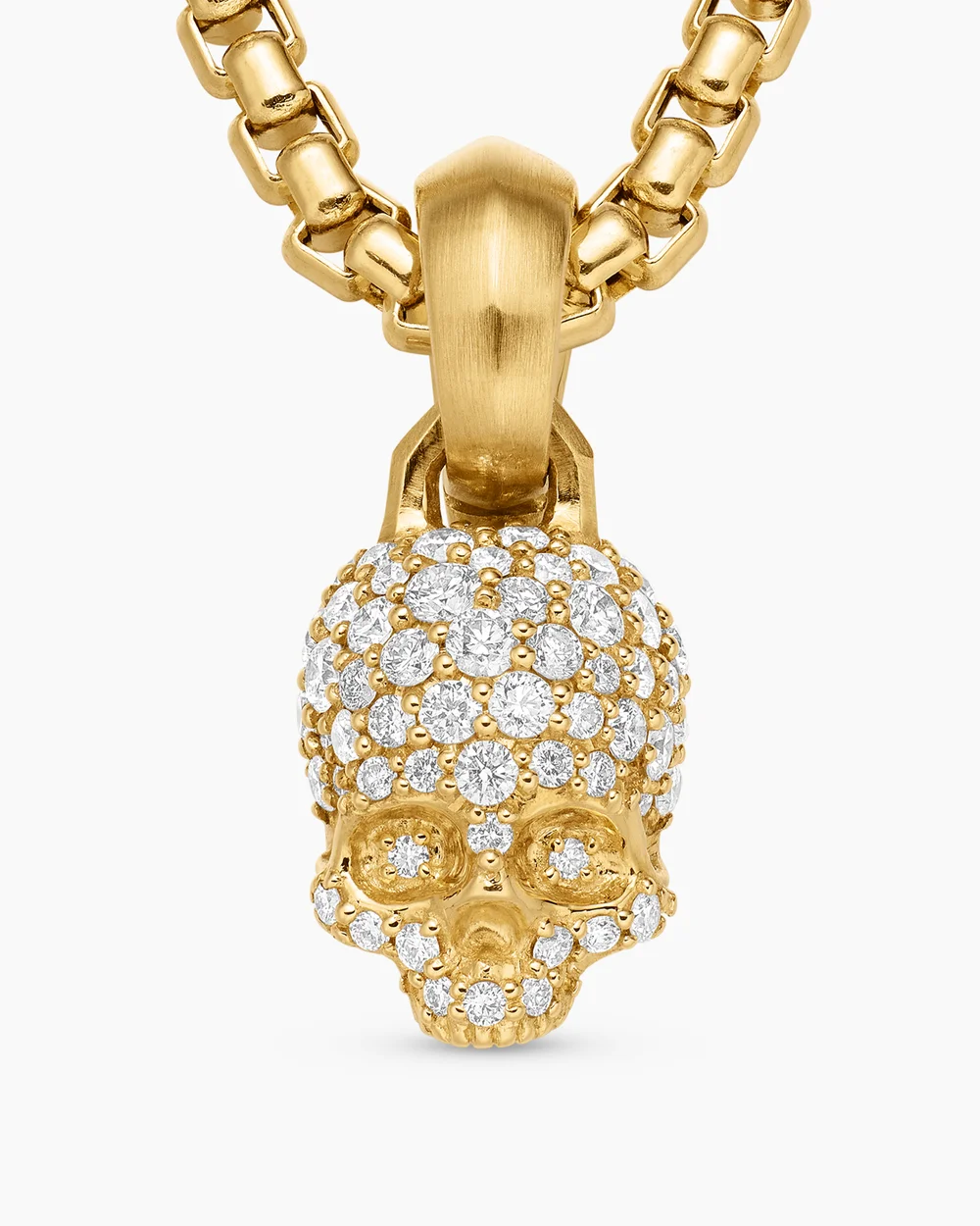 Skull Amulet Full Pavé Diamonds and 18K Yellow Gold, 14mm