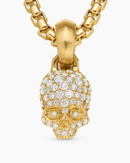 Skull Amulet Full Pavé Diamonds and 18K Yellow Gold, 14mm