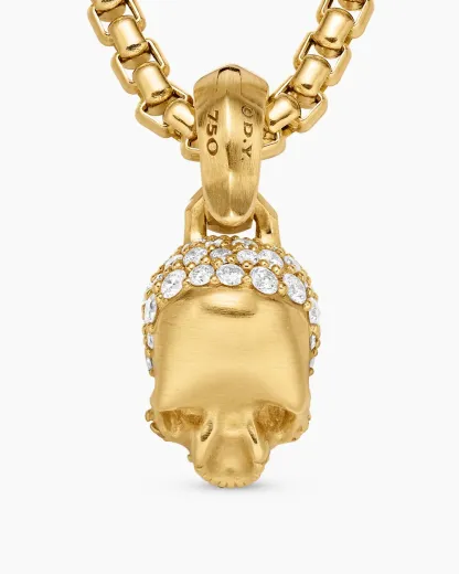 Skull Amulet Full Pavé Diamonds and 18K Yellow Gold, 14mm