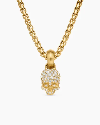 Skull Amulet Full Pavé Diamonds and 18K Yellow Gold, 14mm