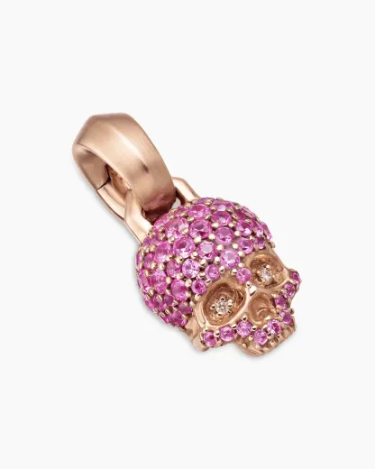 Skull Amulet Full Pavé Pink Sapphires and 18K Rose Gold, 14mm